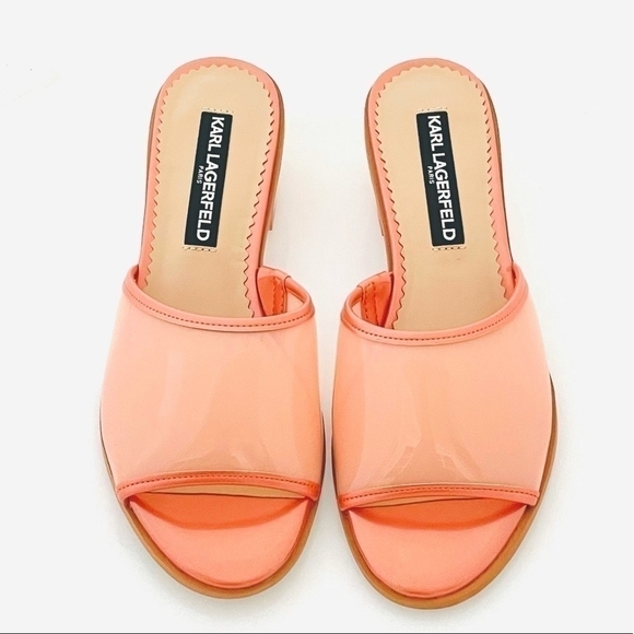 NIB KARL LAGERFELD Paris Coral Transparent Slip-On Block Heel Sandals Size 6 - Picture 5 of 10